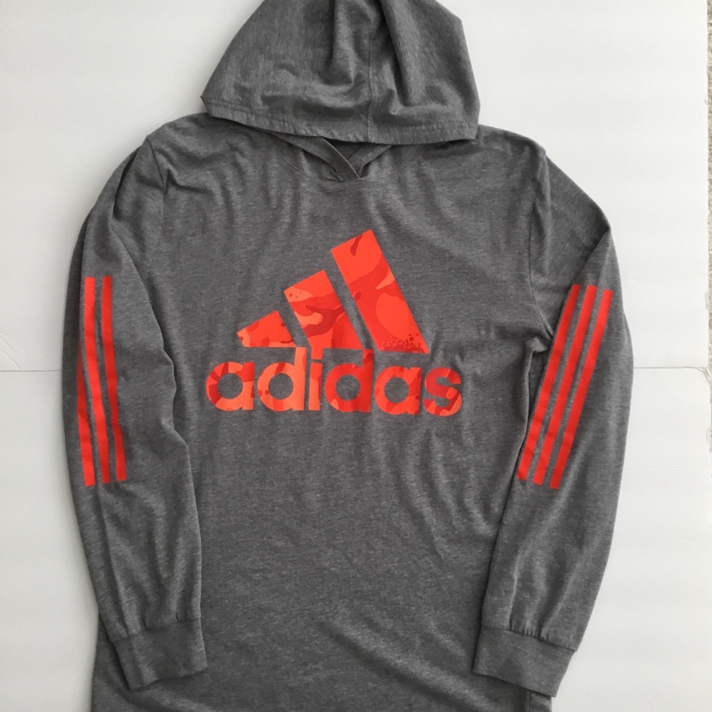 Adidas Boys T Shirt Hood Long Sleeve Size L 14/16